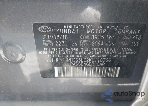 2019 Hyundai Ioniq Hybrid Blue из США, поврежденный, VIN KMHC65LC2KU118766